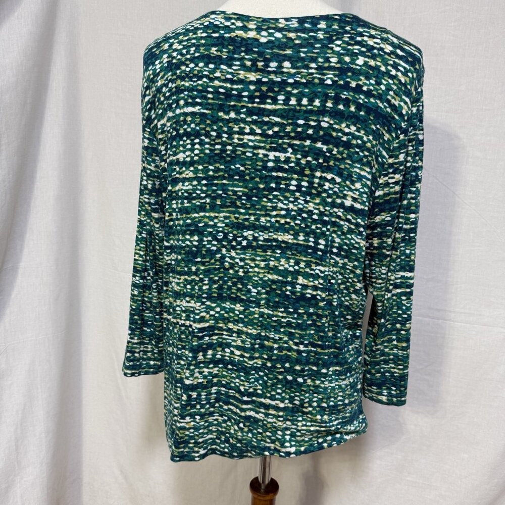 Ruby Rd Womens Large Blouse Knit Top Shirt Embellished Neckline Green Blue - Picture 6 of 8